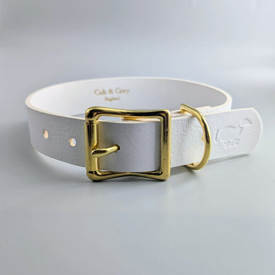 Christmas white leather dog collar
