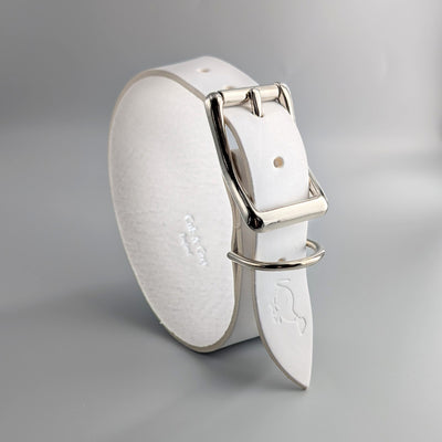 Christmas white leather hound collar silver