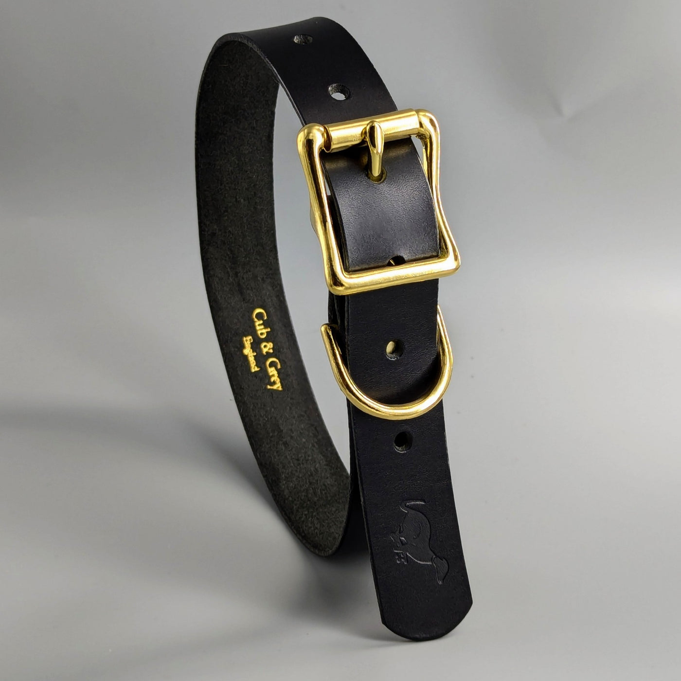 Leather Dog Collar and Lead Jet Black