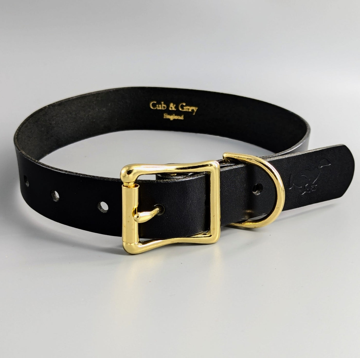 Leather Dog Collar and Lead Jet Black