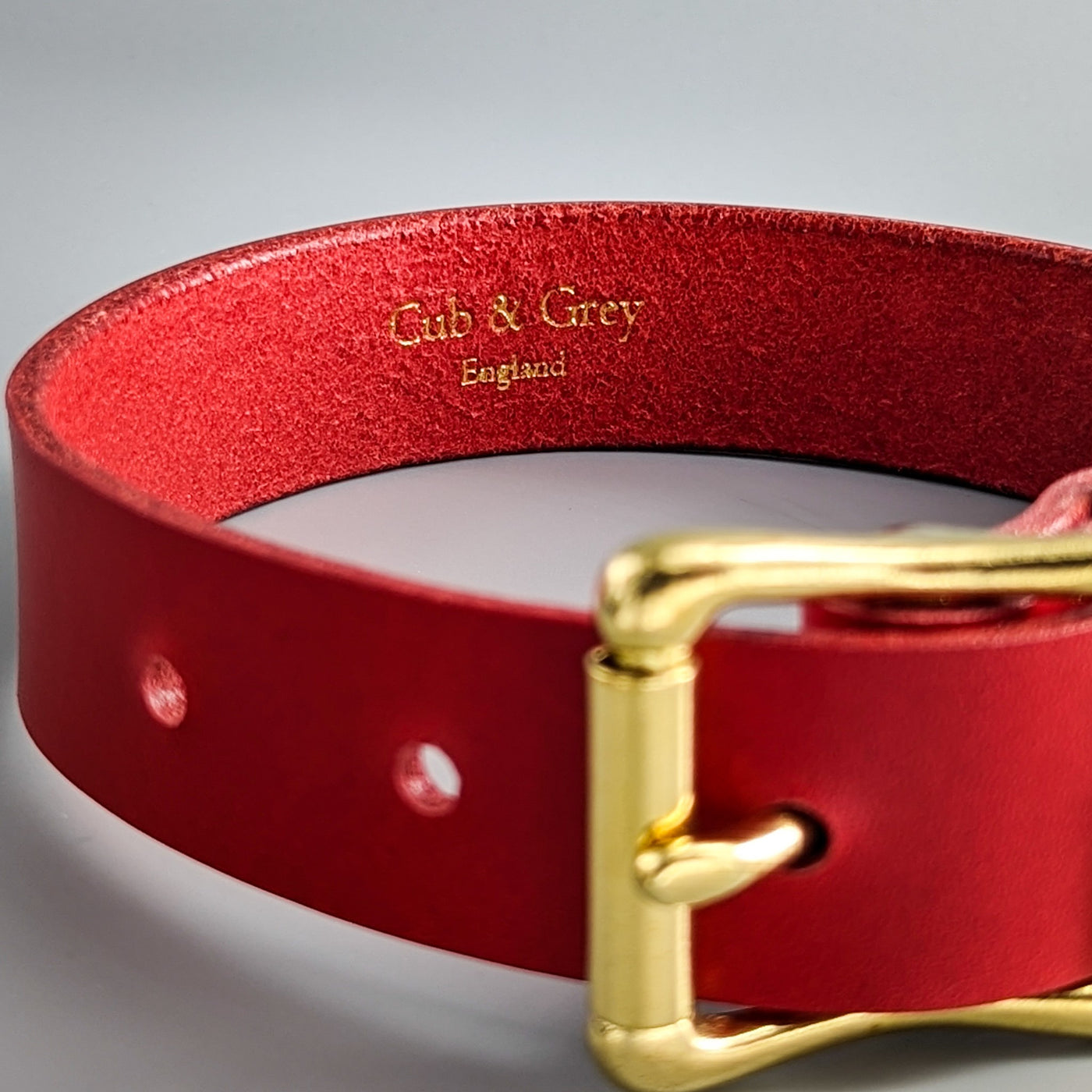 Custom Made Dog Collars Red and Gold buckle