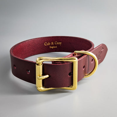 Personalised Leather Dog Collar in British Burgundy