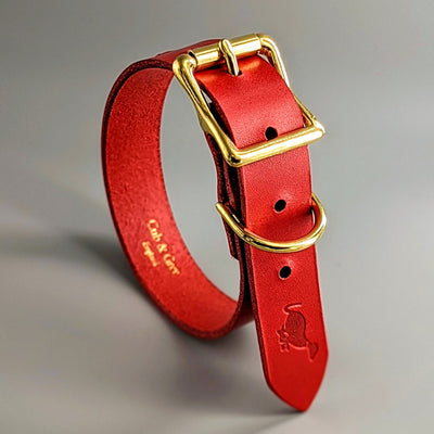 Personalised Leather Dog Collar in Cavendish Red with brass