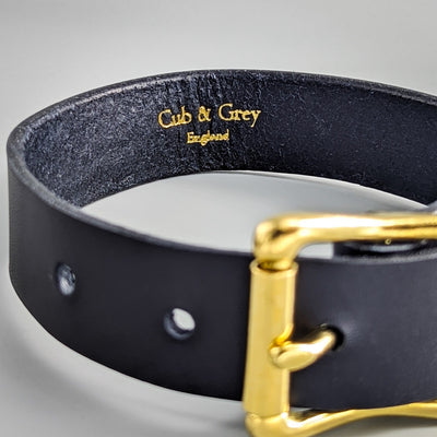 Personalised Leather Dog Collar in Midnight Blue close up