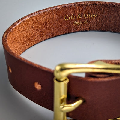 Personalised Leather Dog Collar in Whisky Tan close up