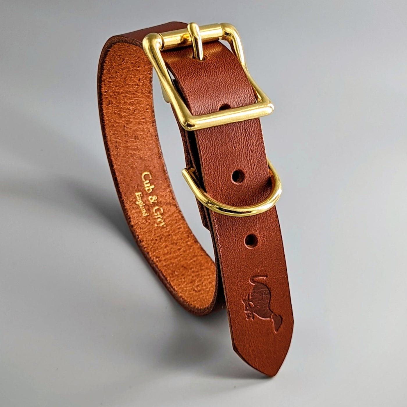 Personalised Leather Dog Collar in Whisky Tan with brass