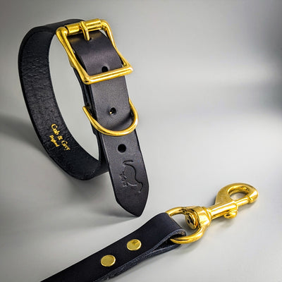 Personalised Leather Dog Collar and Lead  in Midnight Blue