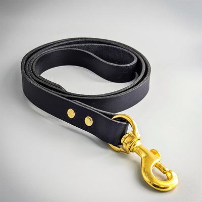 Personalised Leather Dog Lead in Midnight Blue