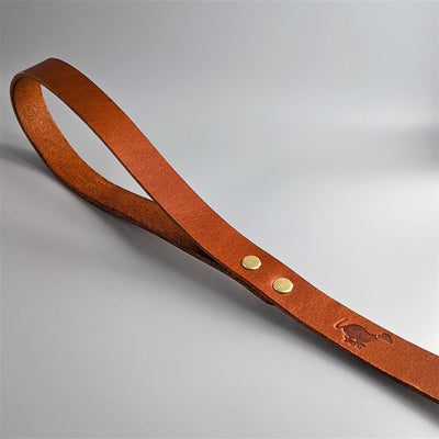 Leather Dog Lead handle with logo - Whisky Tan