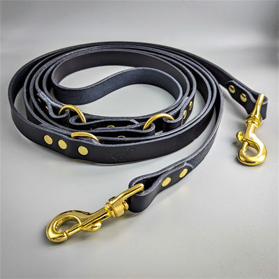 Luxury Leather Dog Lead blue long