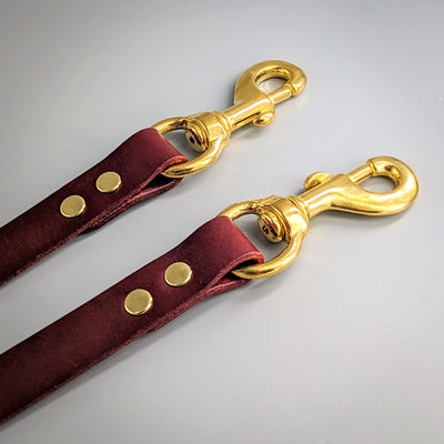 Cerberus Couple Leather Dog Lead in British Burgundy