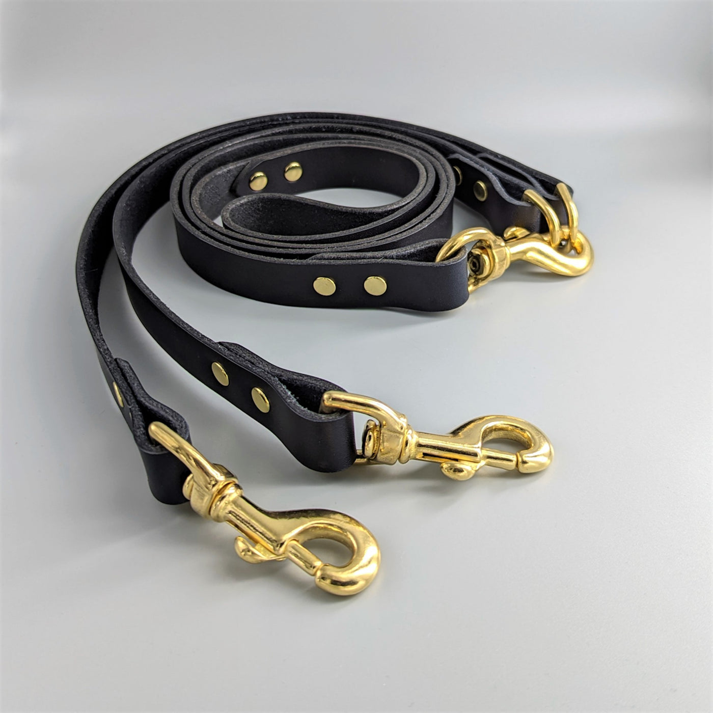 Couple Lead, leash for walking two dogs in Midnight Blue with brass