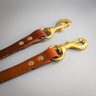 Leather Dog Leash, 2m, 3m, Long Lead in Whisky Tan two clips